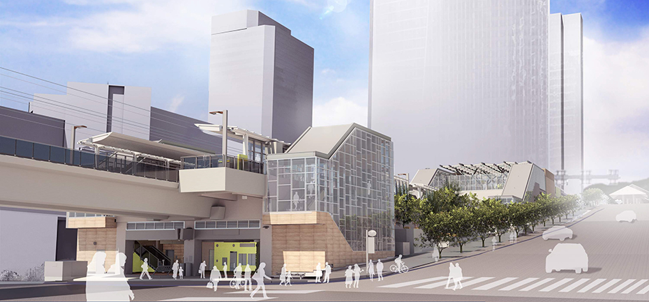 This image rendering is of the east entry of Bellevue Downtown Station.