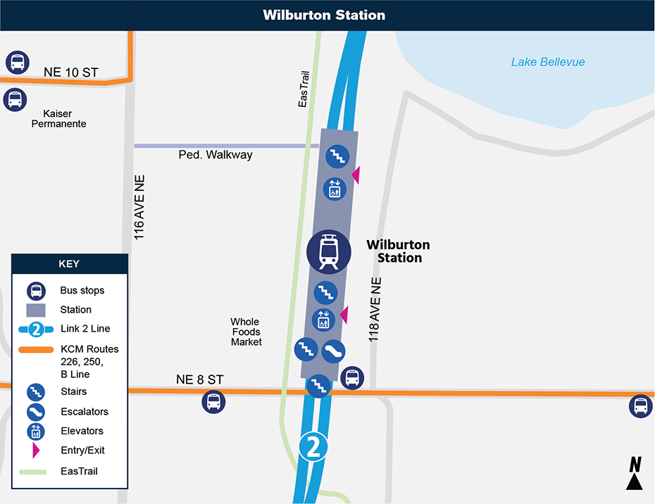 Bản đồ địa điểm này cho thấy vị trí của Ga Wilburton đối với khu phố xung quanh, nêu ra các đường phố lân cận, trạm xe buýt và các lộ trình được đề nghị sẽ phục vụ khi nó mở cửa.